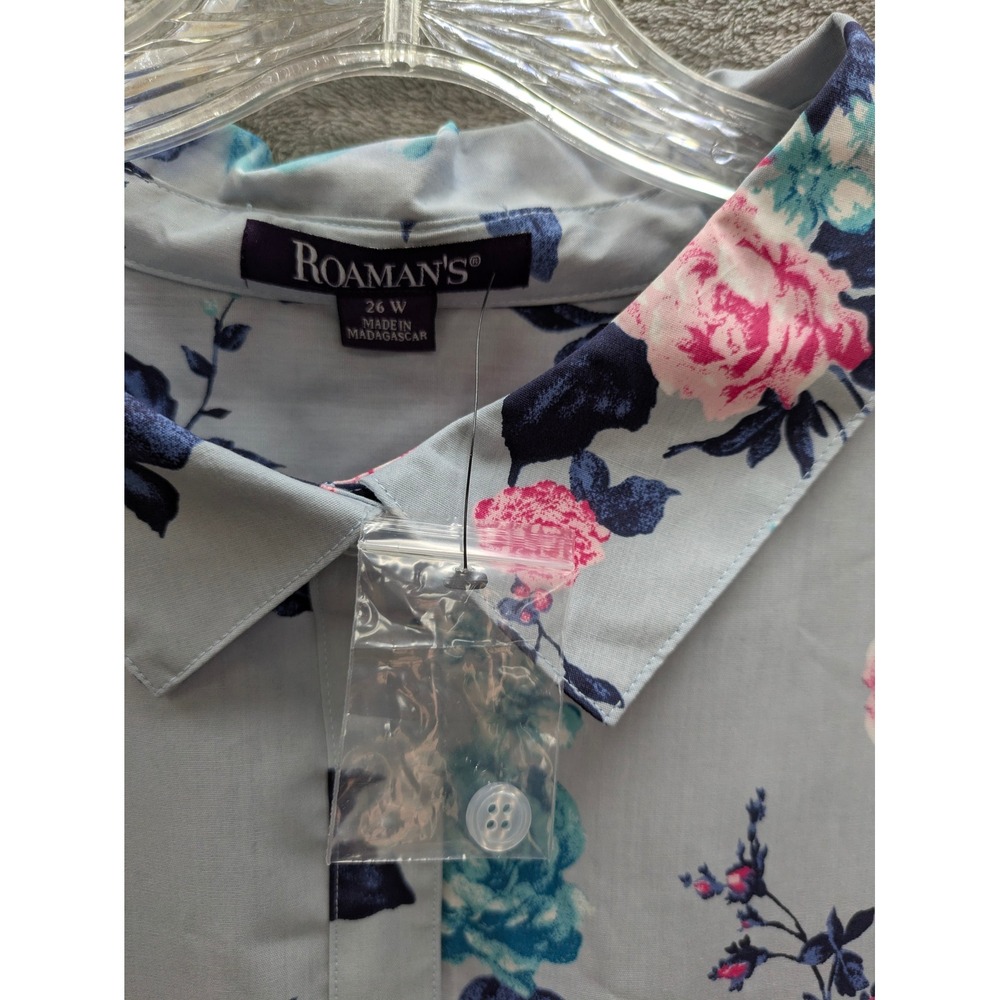 Cottagecore Floral Button Down‎ Shirt Womens 26W Roaman's Blue Pink Long Sleeve - Picture 4 of 7